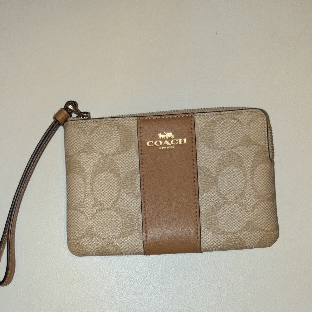 Coach Tan and Brown Signature Wristlet